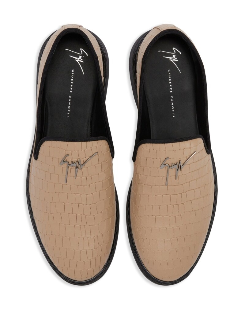 snake-effect leather loafers - 4