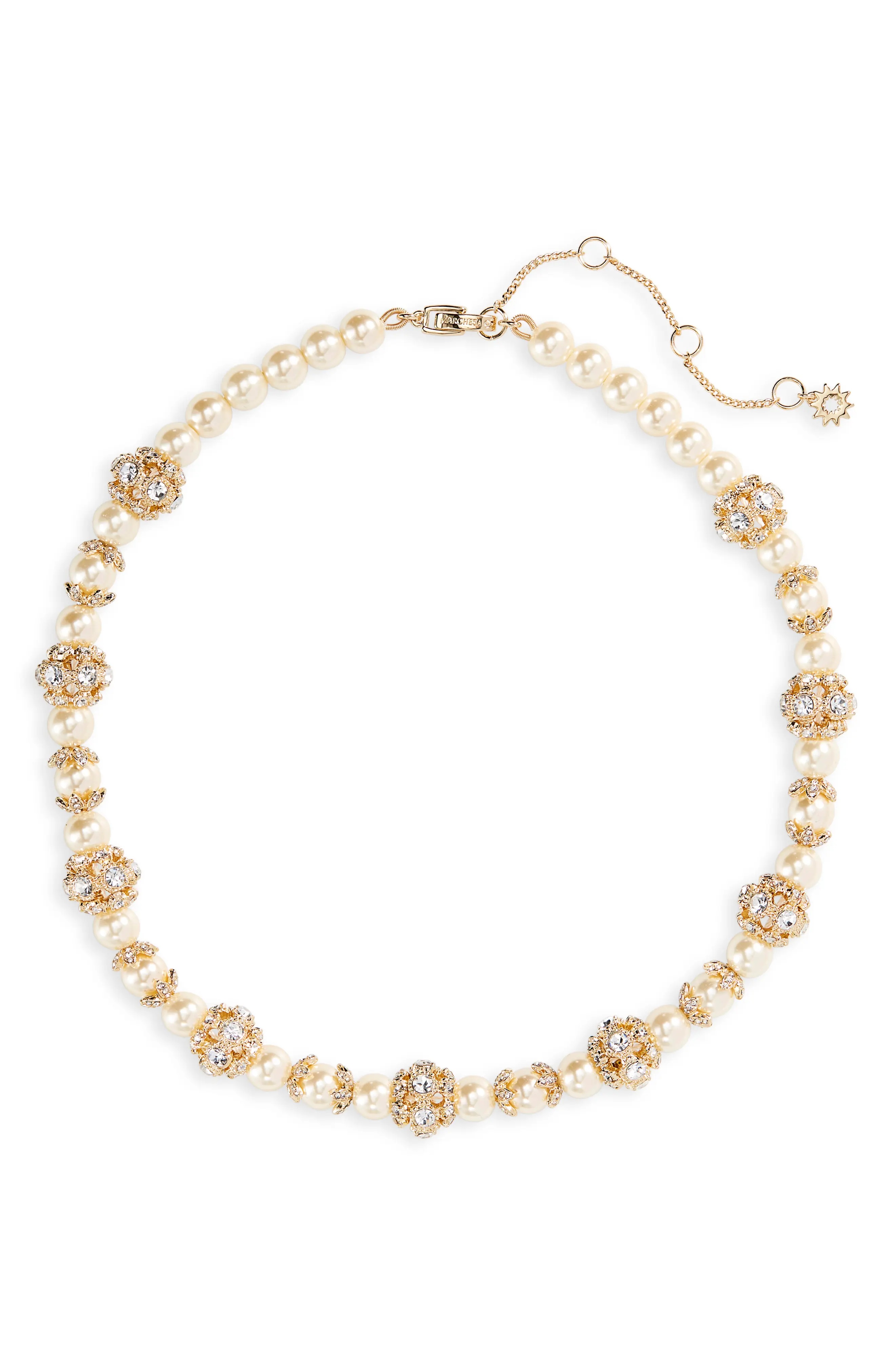 Pavé Station Imitation Pearl Collar Necklace in Gold/Blush/Cry - 1