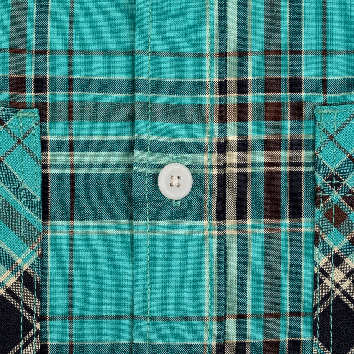 IHSH-360-GRN 5oz Selvedge Madras Check Short Sleeve Work Shirt - Green - 9