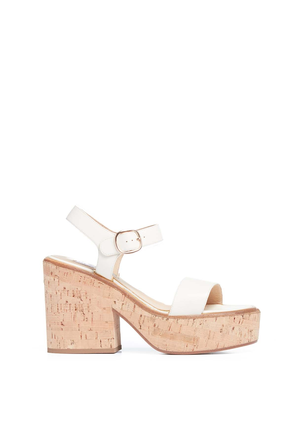 Sardis Platform Sandal in Cream Leather - 1