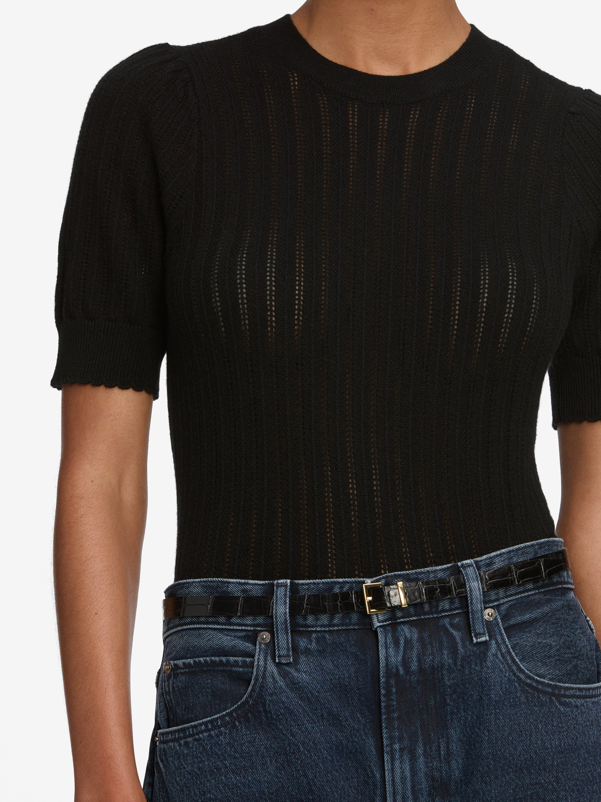 The Ladder Pointelle Sweater in Black - 4
