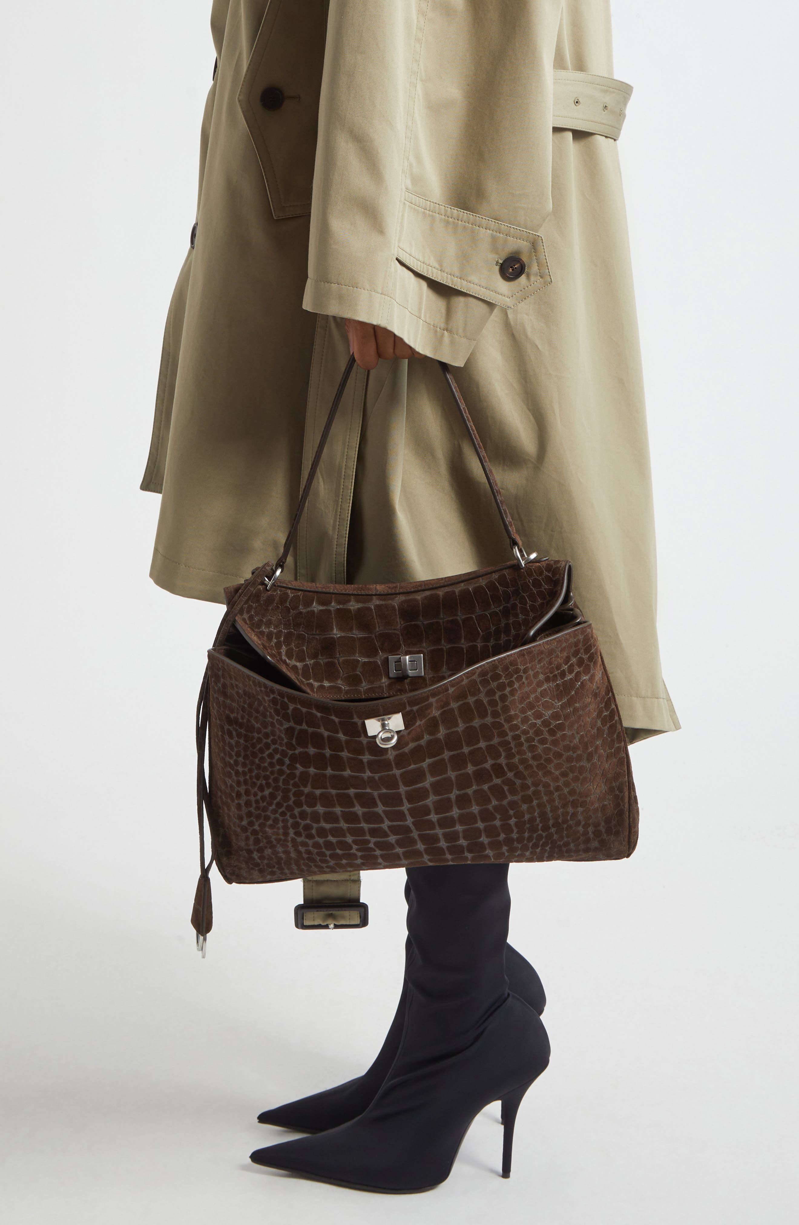 Balenciaga Medium Rodeo Croc Embossed Suede Top Handle Bag in 2411 Piper at Nordstrom - 2