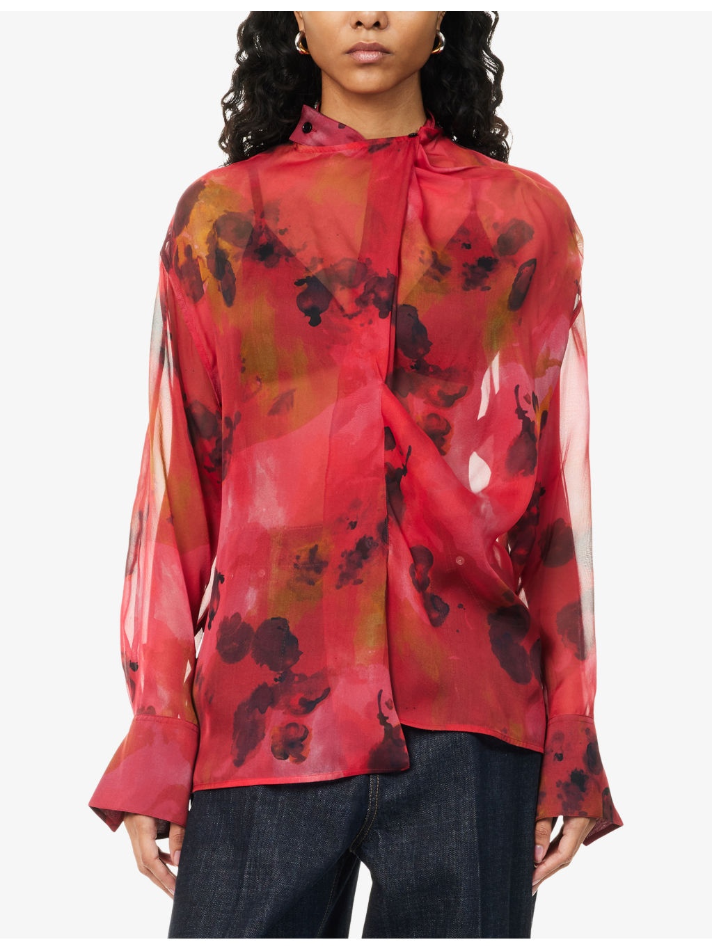 Drape Abstract-Print Silk Blouse - 3