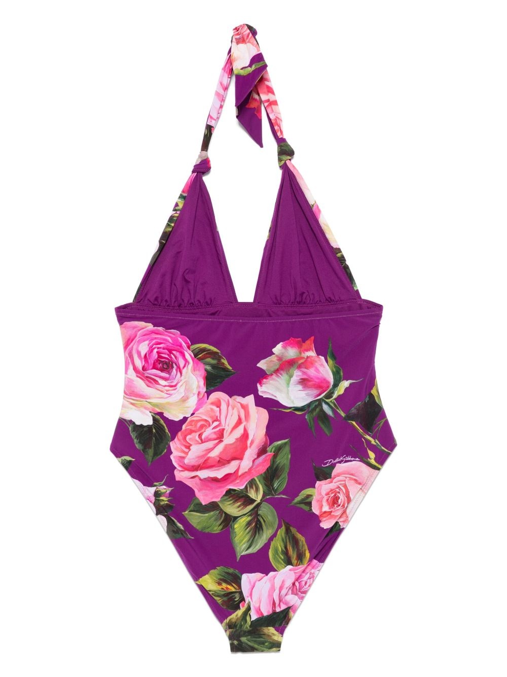 rose-print V-neck swimsuit - 2