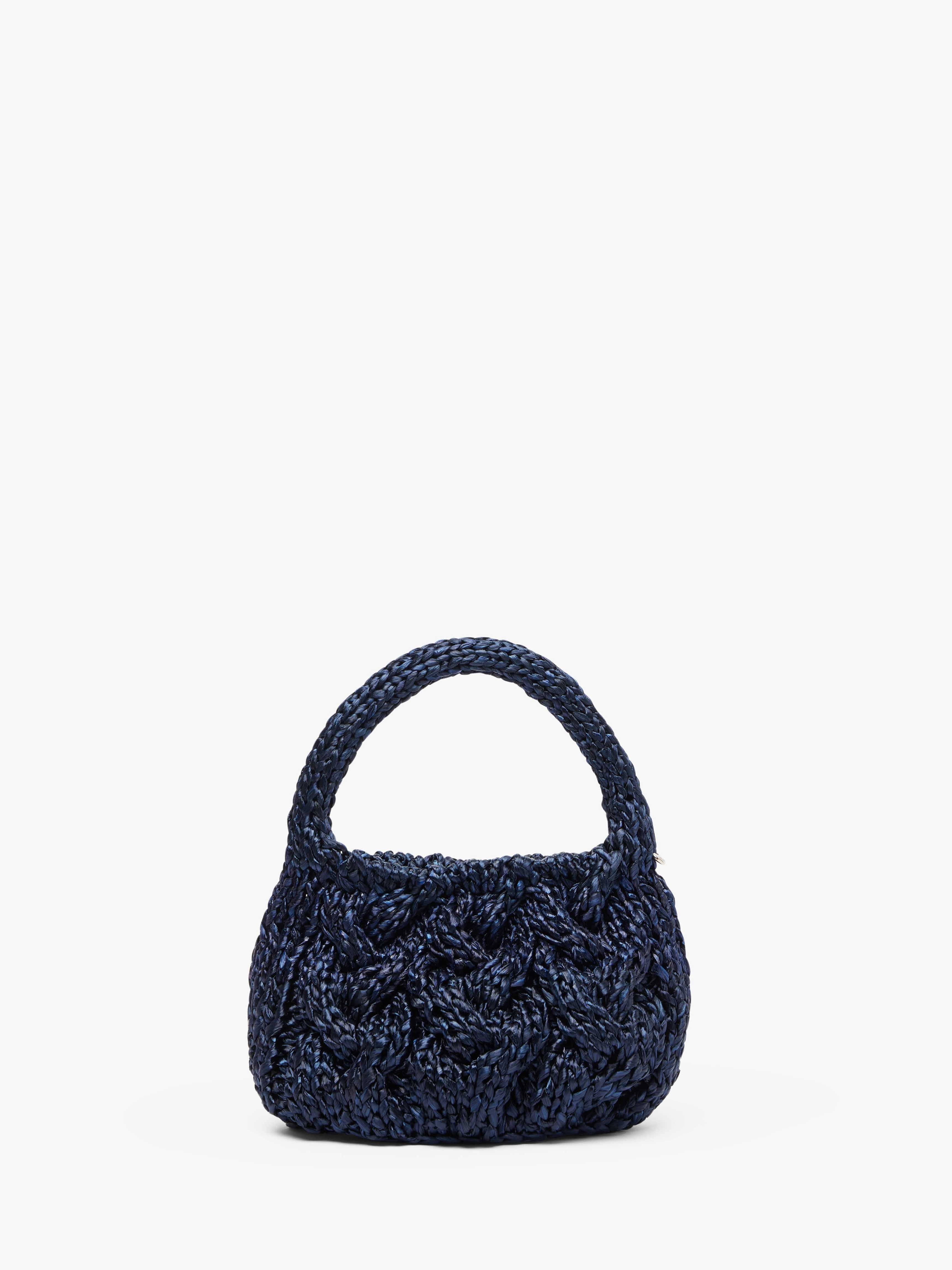 SMALL CABLE KNIT BAG - RAFFIA TOP HANDLE BAG - 4