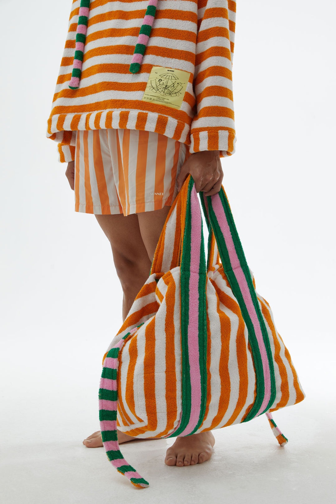 ORANGE & WHITE STRIPED COTTON BAG - 5