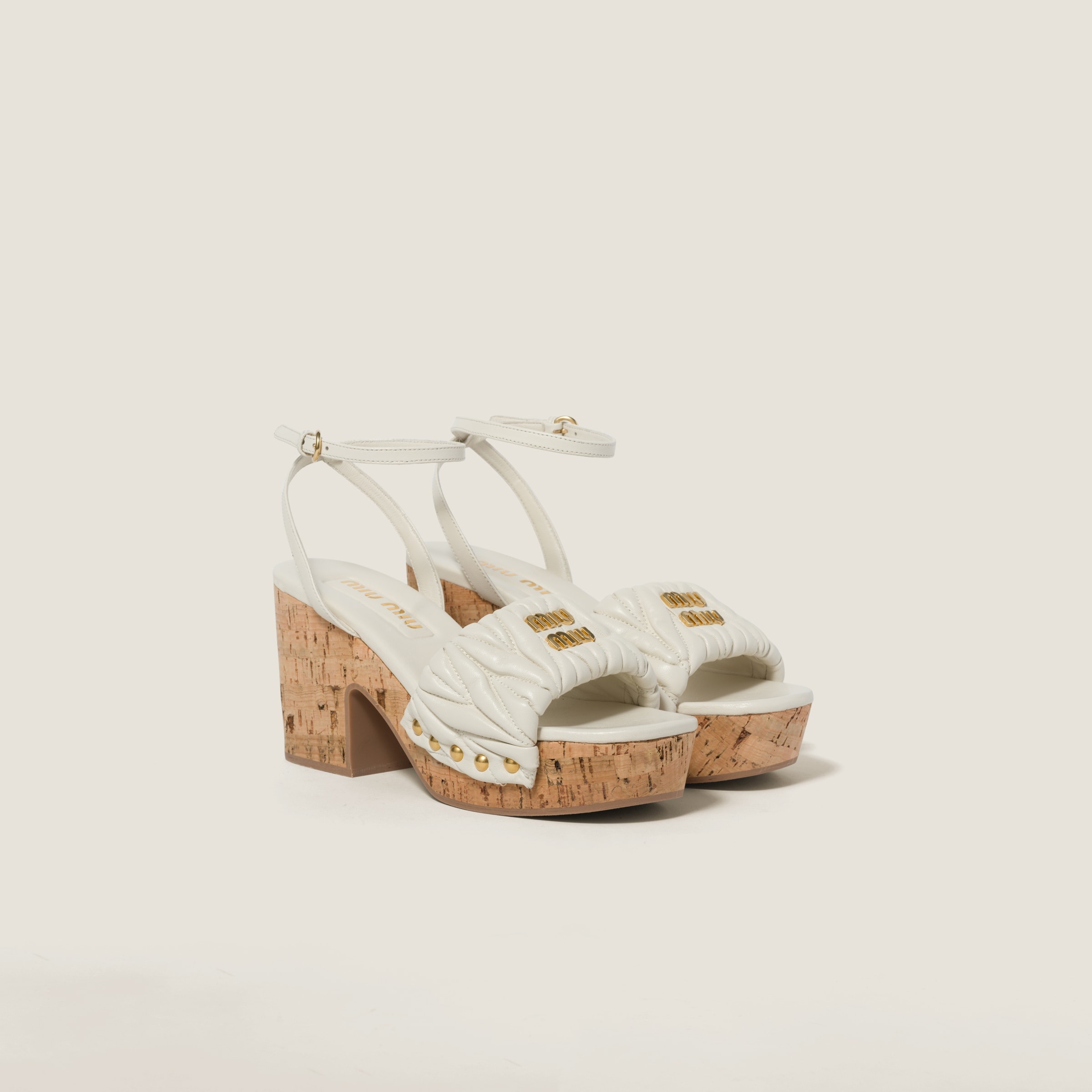 Matelassé nappa leather cork heel sandals - 1