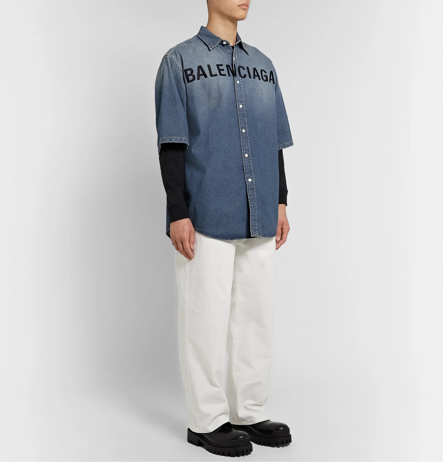 Oversized Logo-Embroidered Denim Shirt - 2