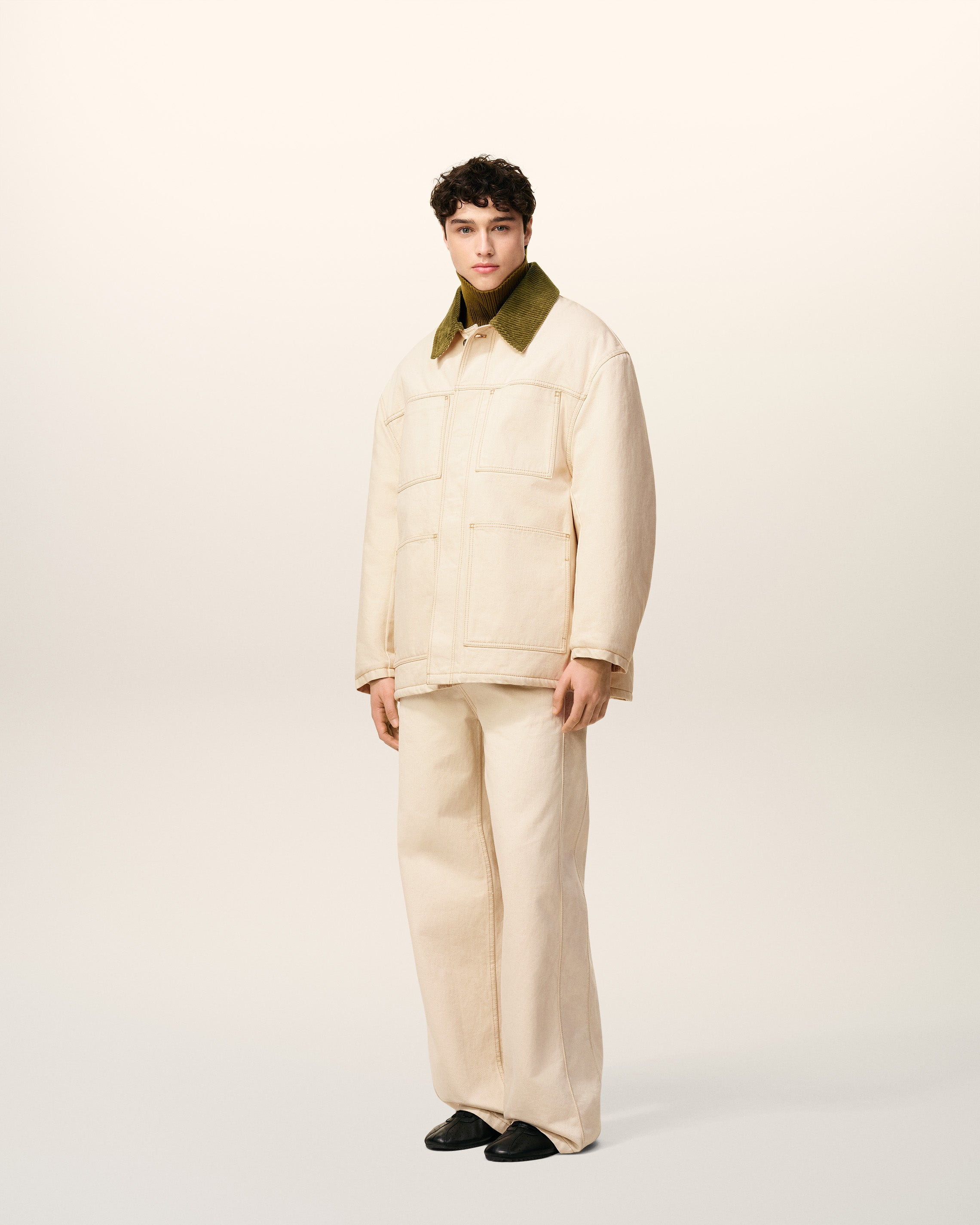 WHITE COTTON PADDED WORKER JACKET - 8