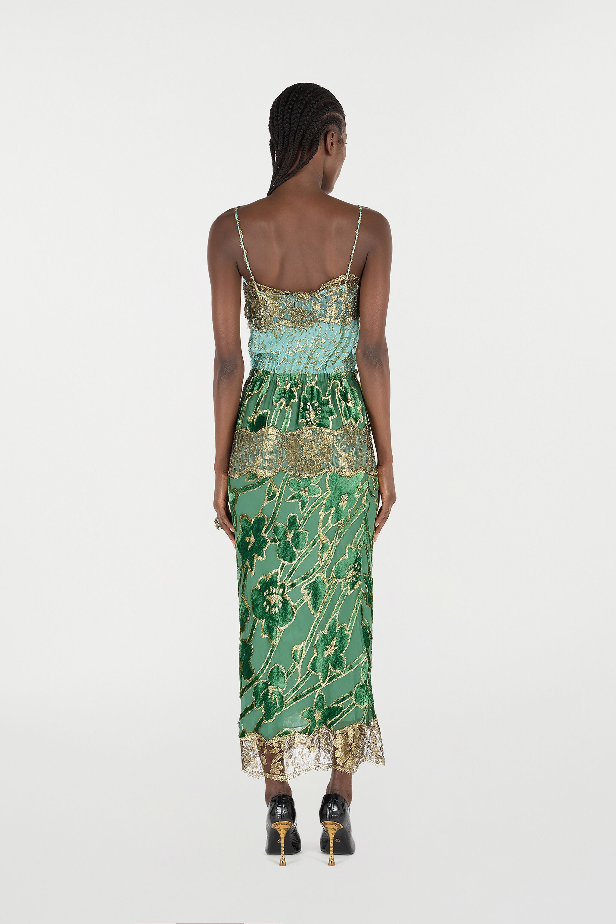 Long Silk Dress With Decorations - 4