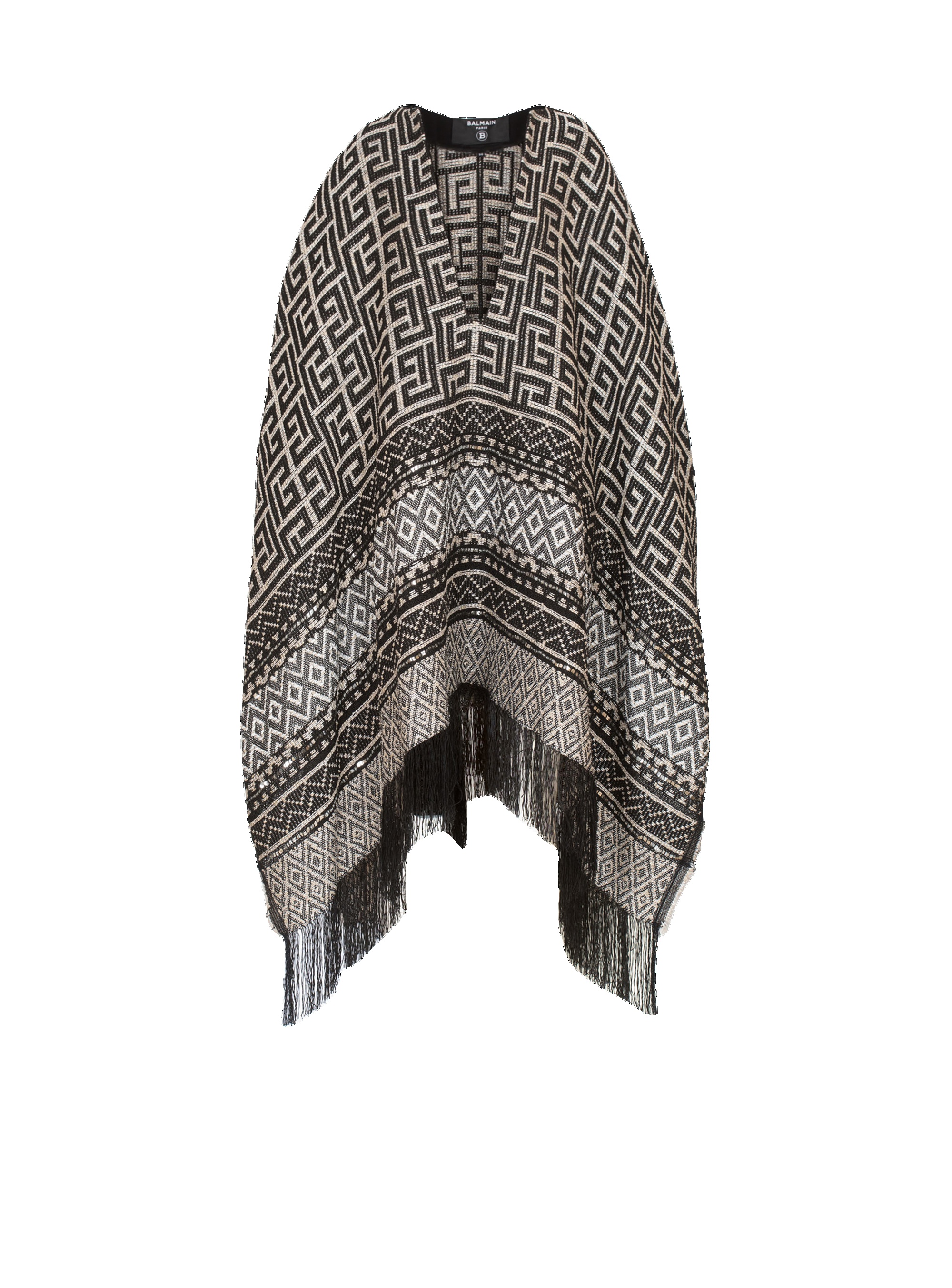 Knit poncho with Balmain monogram print - 1