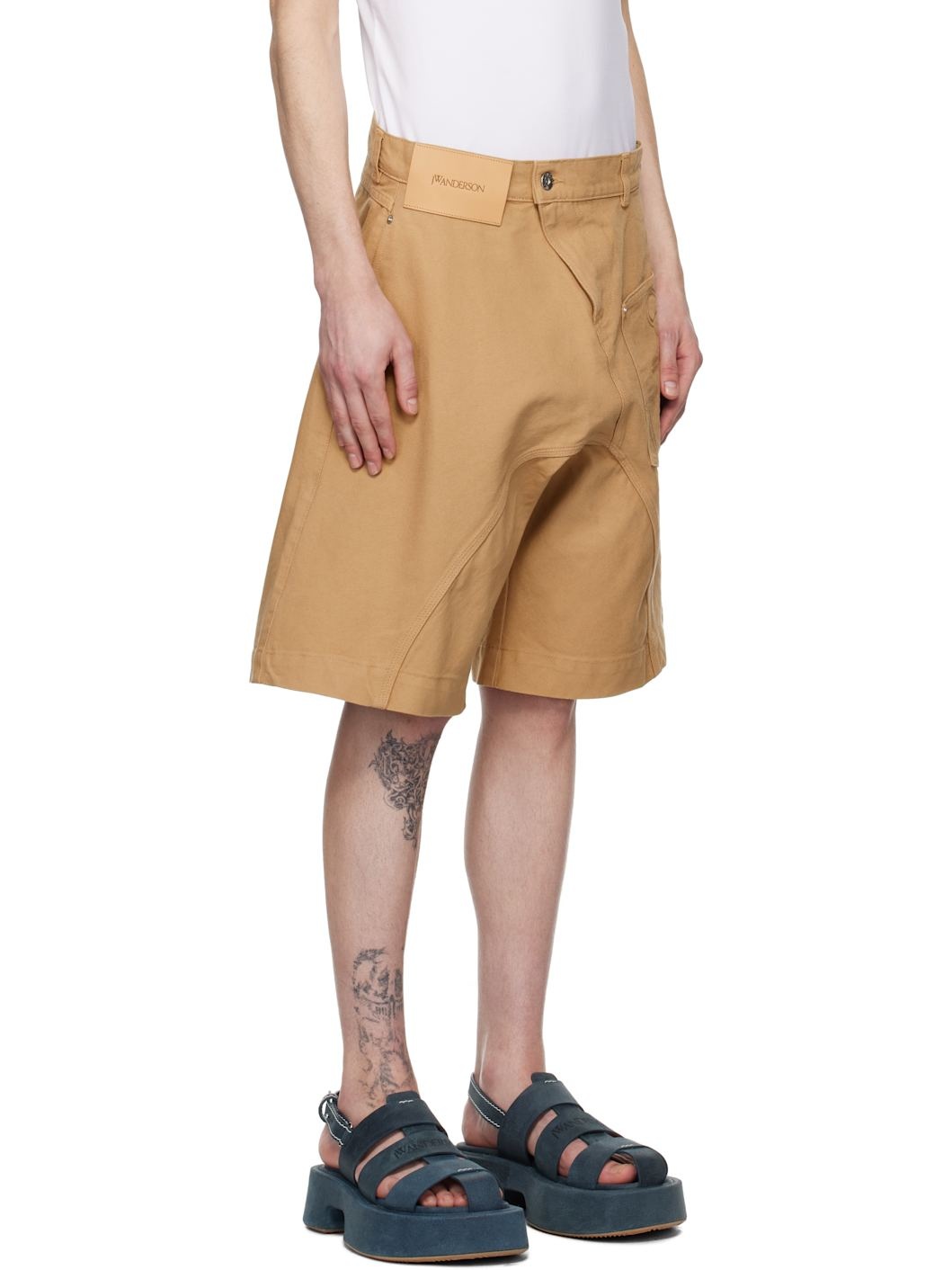 Beige Twisted Workwear Shorts - 2