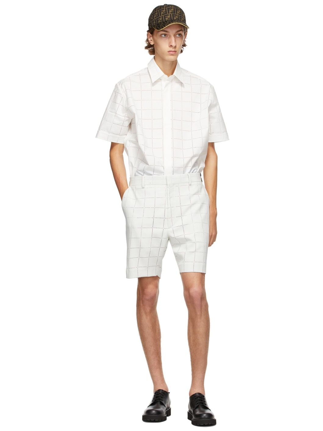 White Punched Check Short Sleeve Shirt - 4