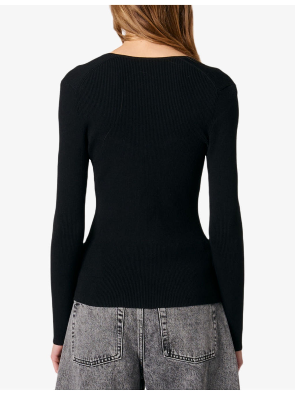 Square-neck long-sleeve ribbed-knit top - 4