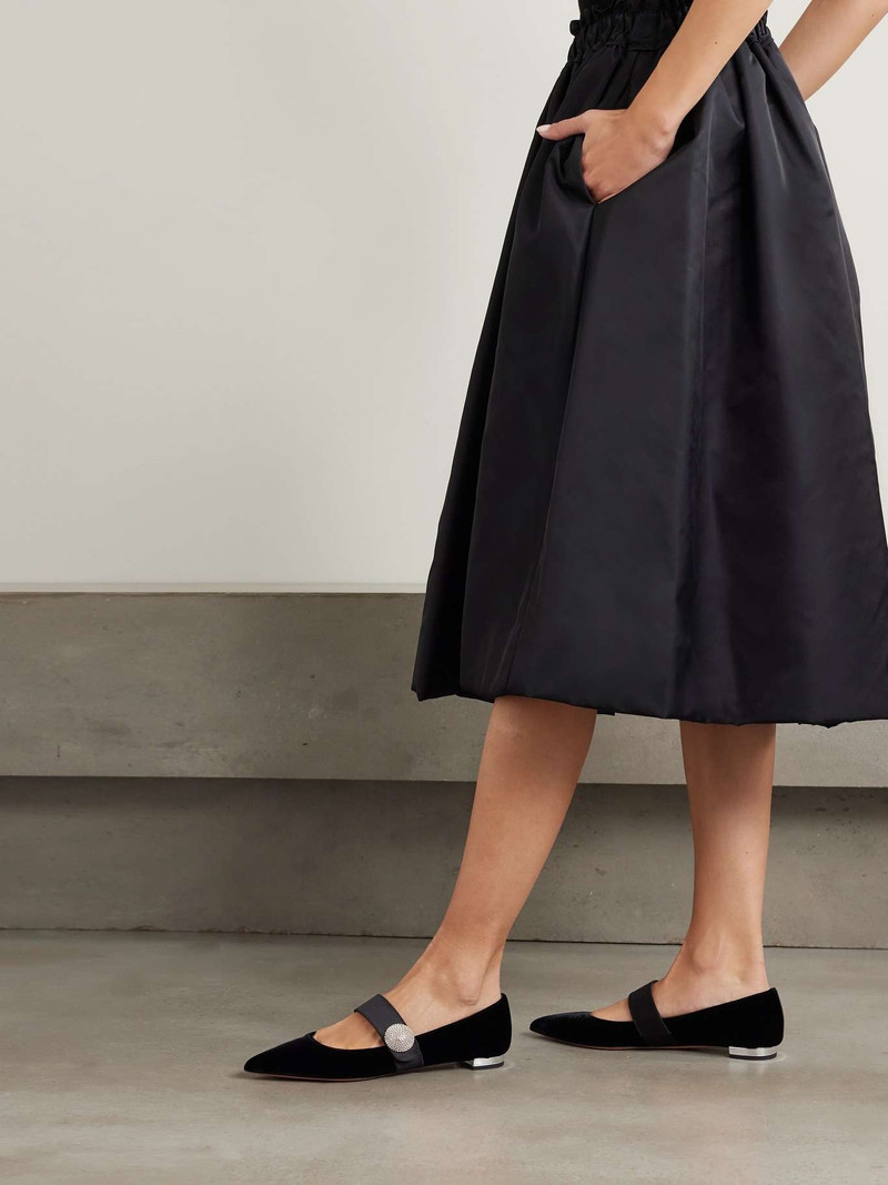 AQUAZZURA Crystal Macaron embellished satin-trimmed velvet point-toe flats outlook