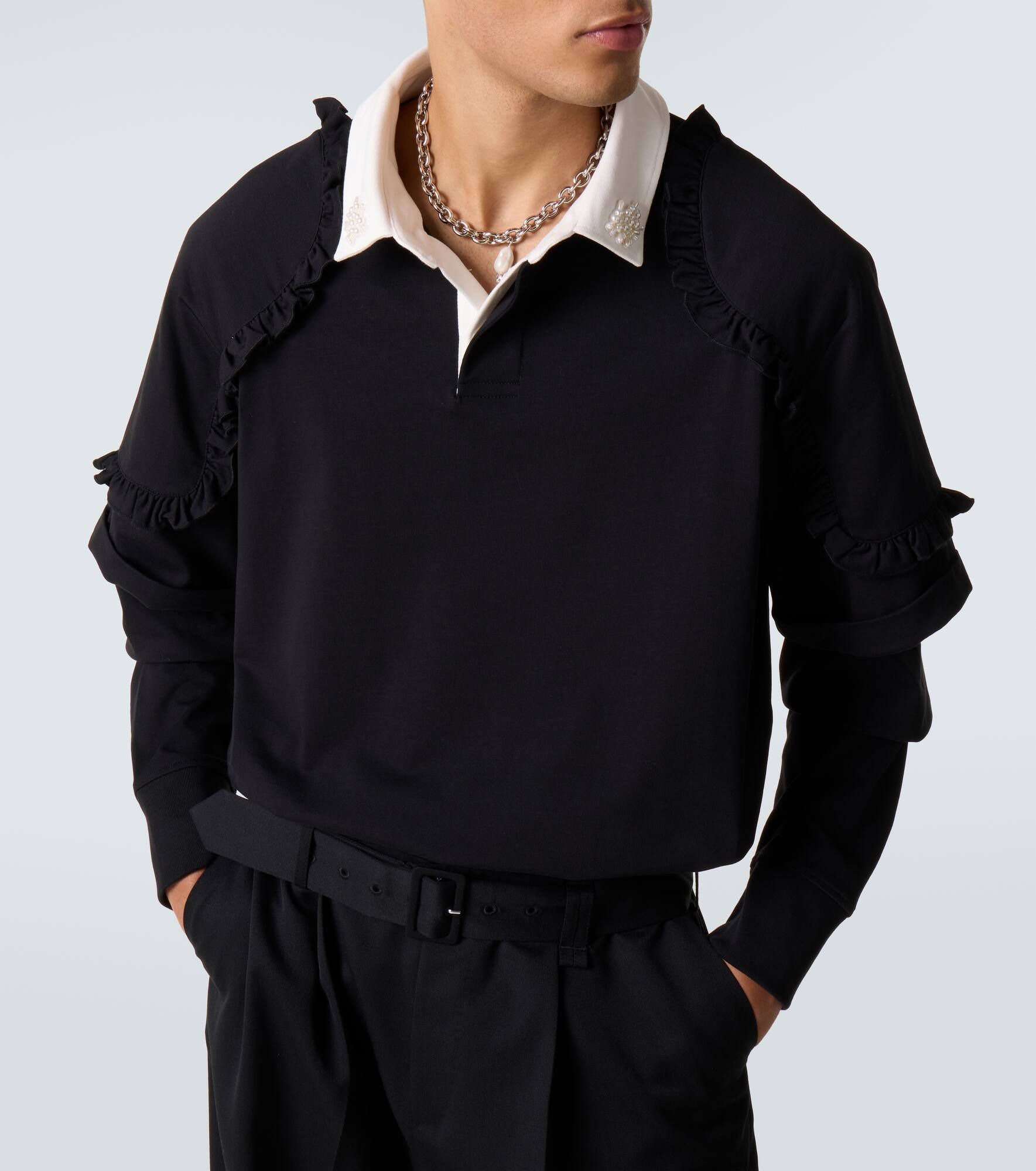 Layered ruffled cotton jersey polo shirt - 5