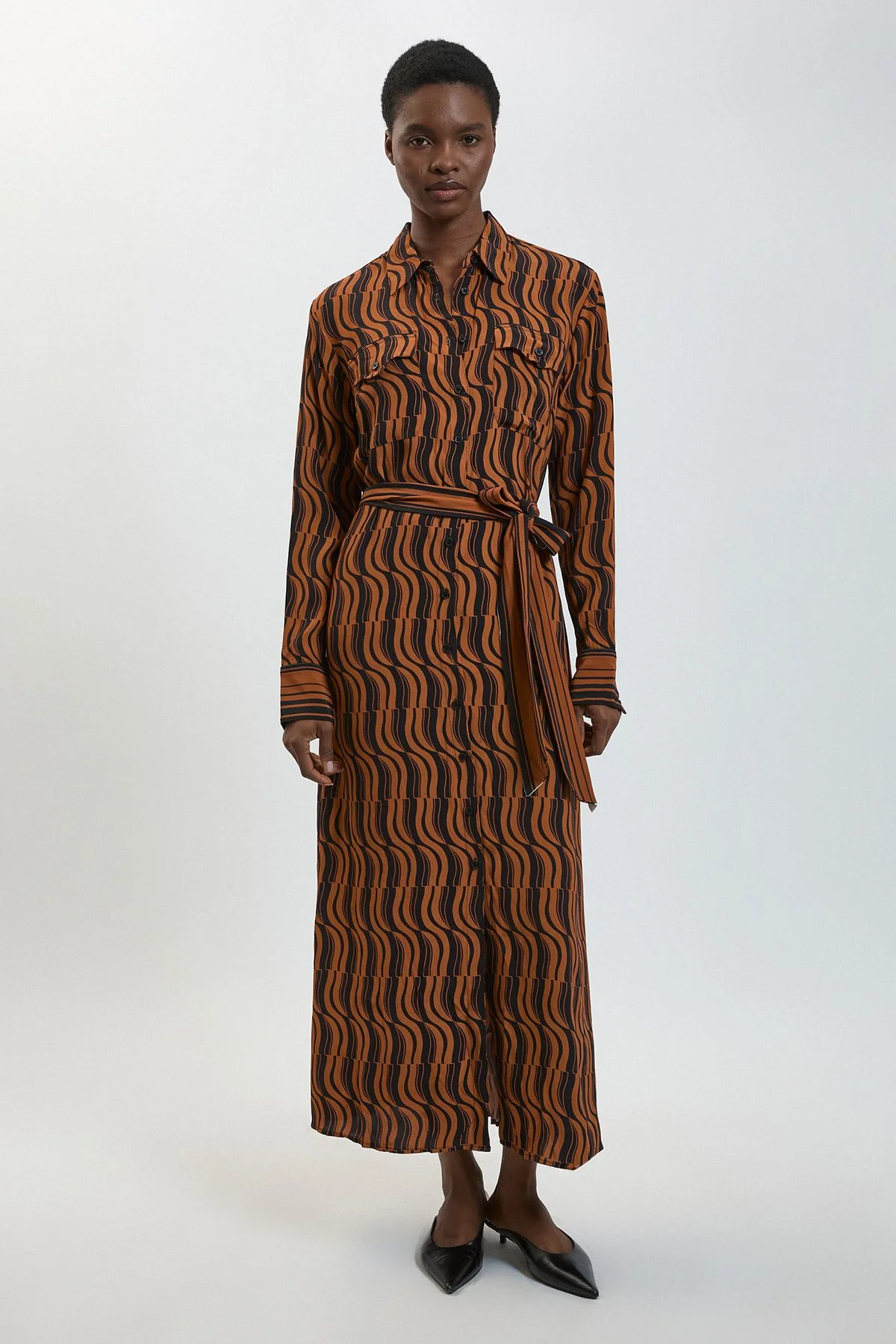 Geo Print Viscose Woven Maxi Shirt Dress - 1