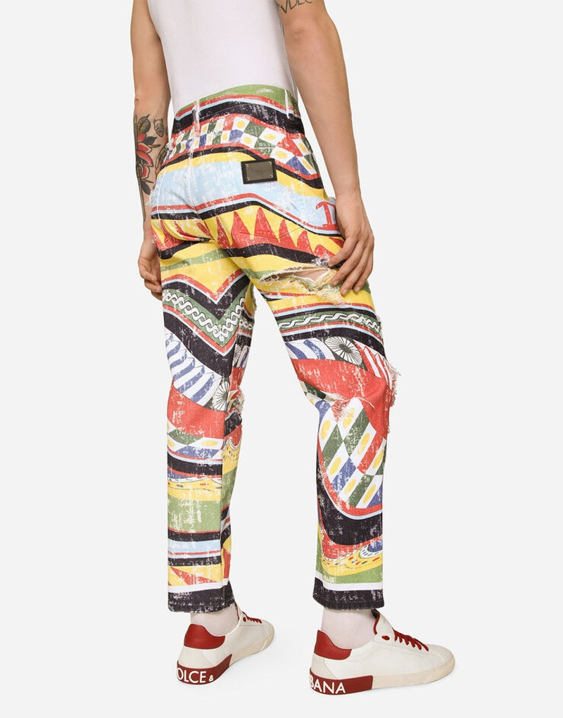 Loose overdyed jeans with carretto print 4