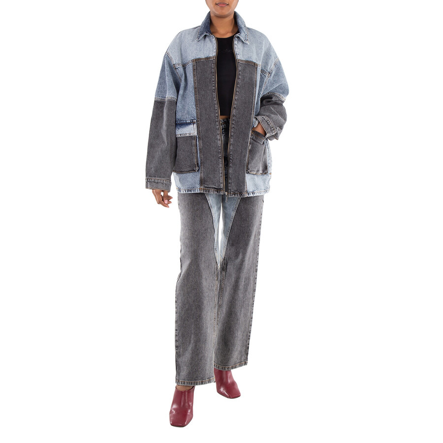 Rotate Ladies Medium Blue Denim Oversized Patchwork Jacket - 4