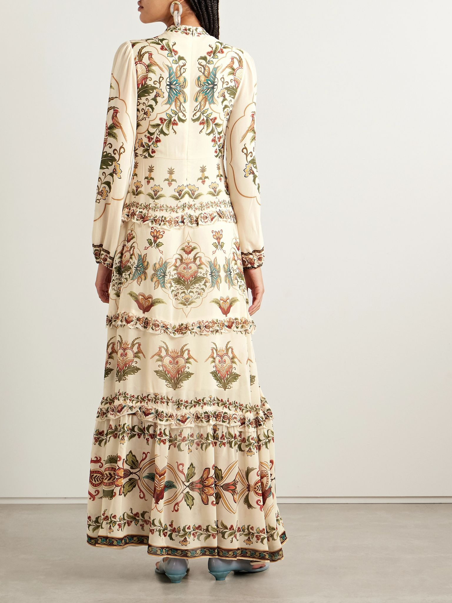Majestic Hearts tiered floral-print georgette maxi dress Cream - 3