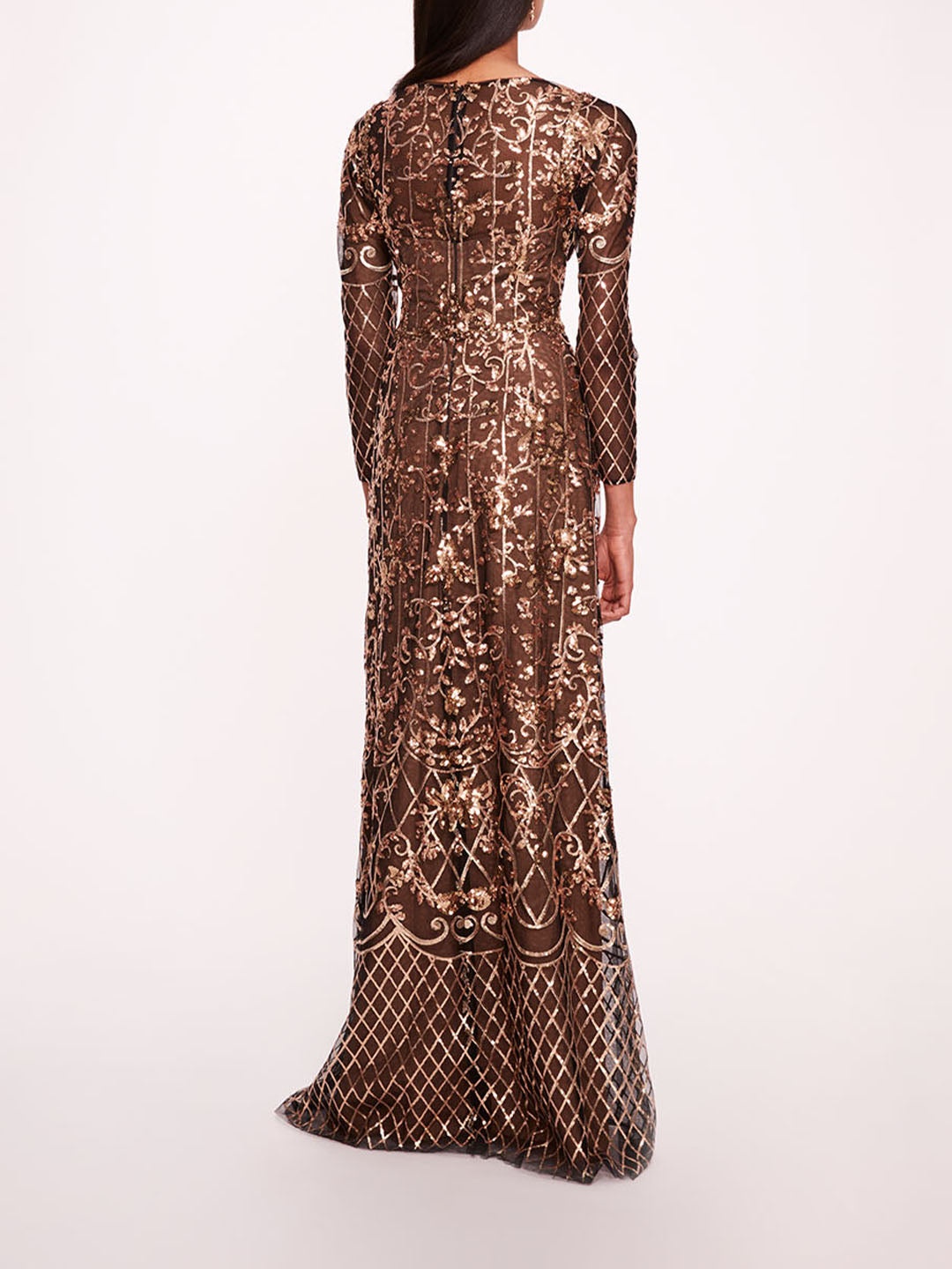 SEQUIN LATTICE SLEEVED GOWN - 2