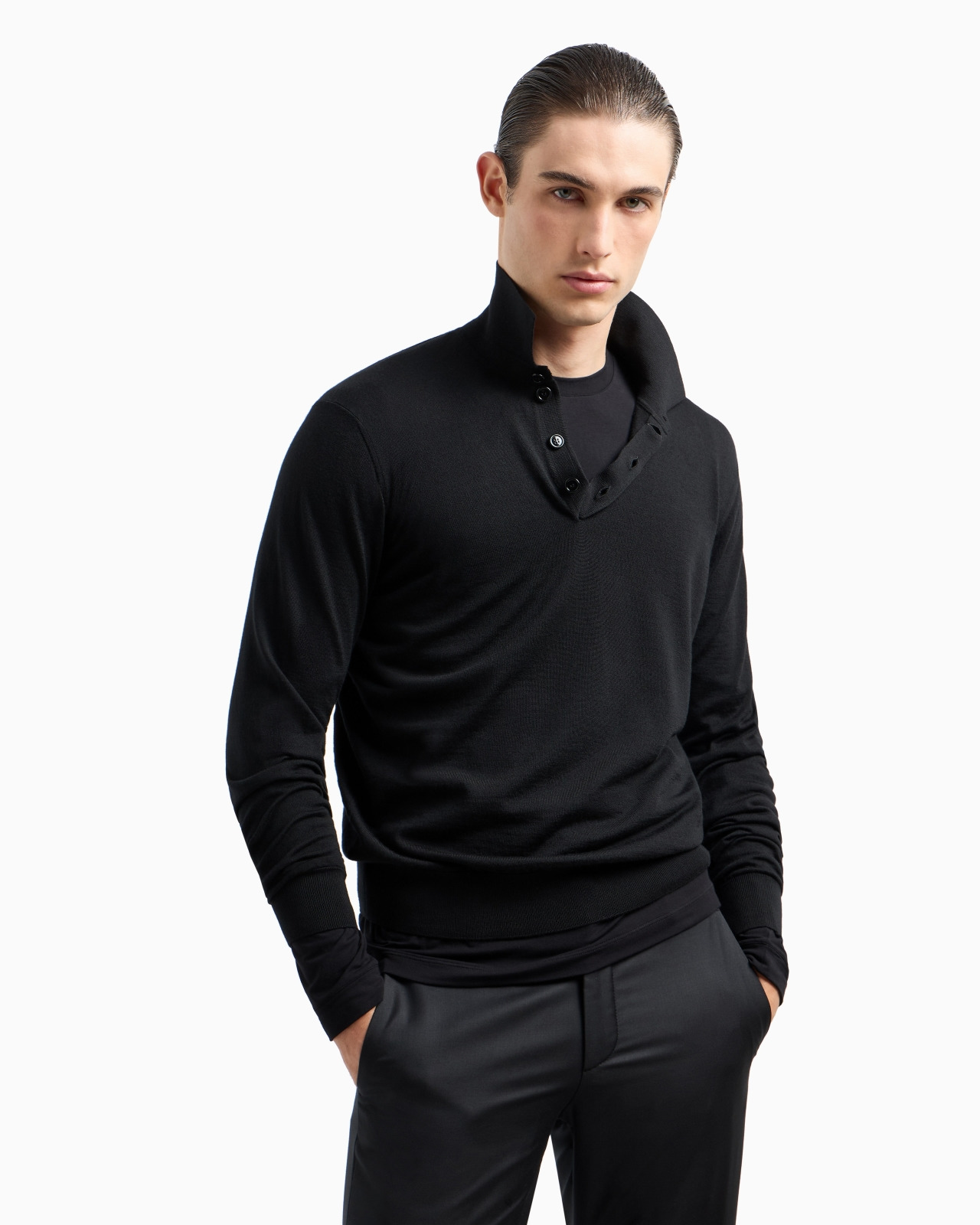 Long-sleeved polo shirt in virgin wool - 6