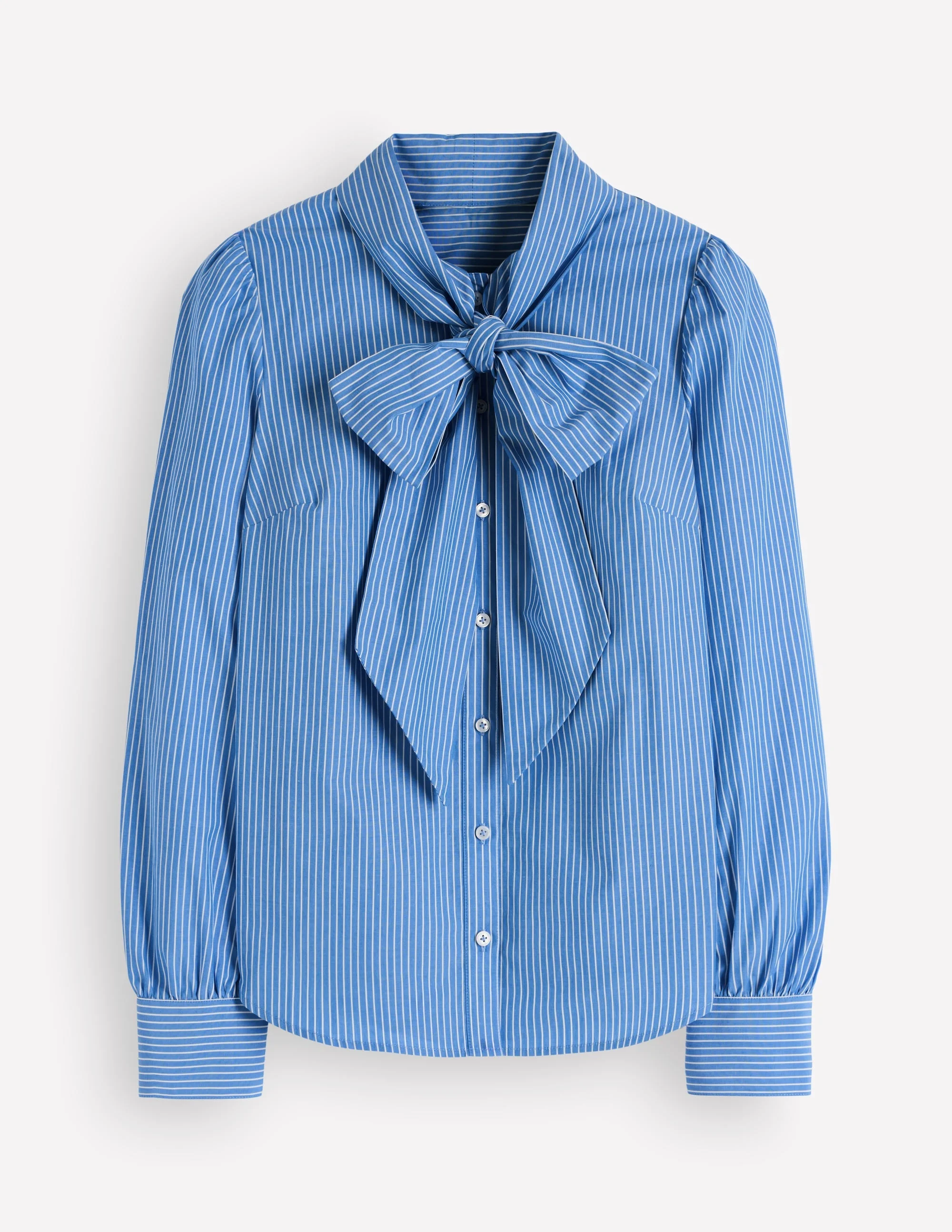 Clara Tie Neck Shirt-Blue and Ivory Stripe - 1