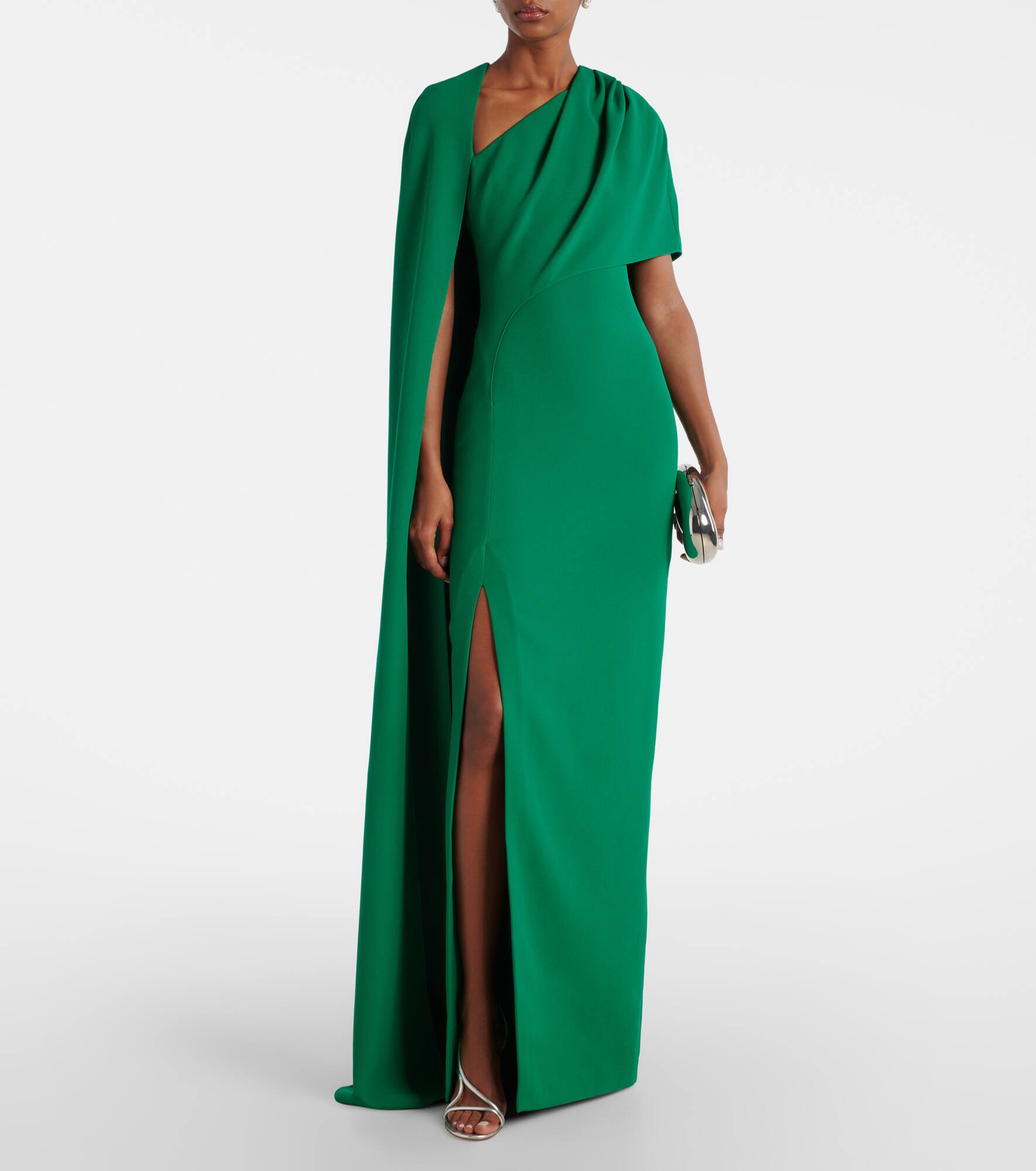 Caped asymmetric crêpe gown - 2