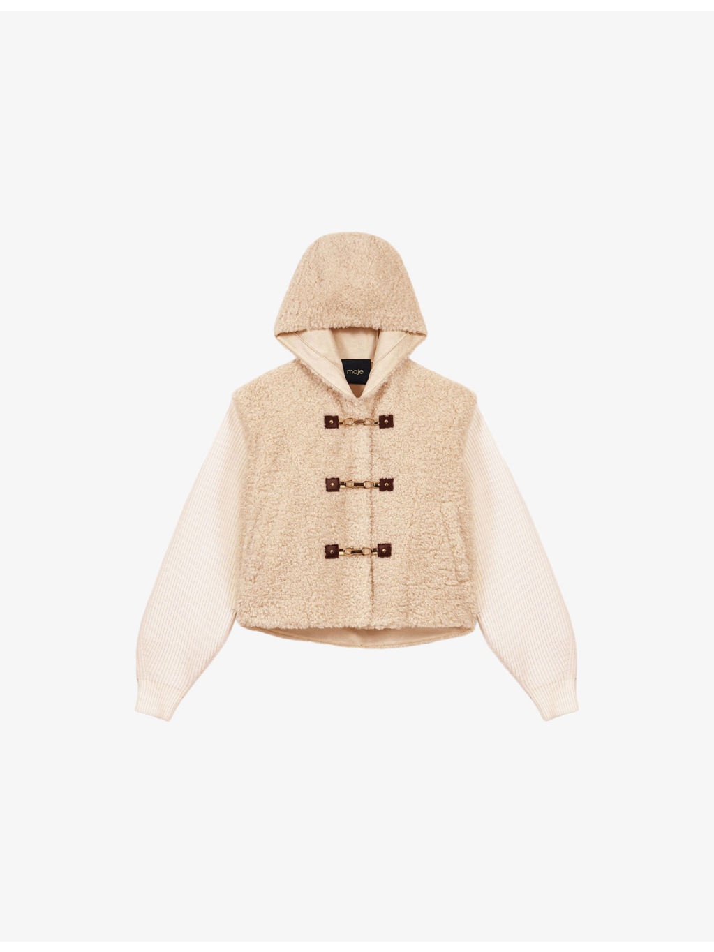 Dual-Material Hooded Faux Fur Jacket - 1