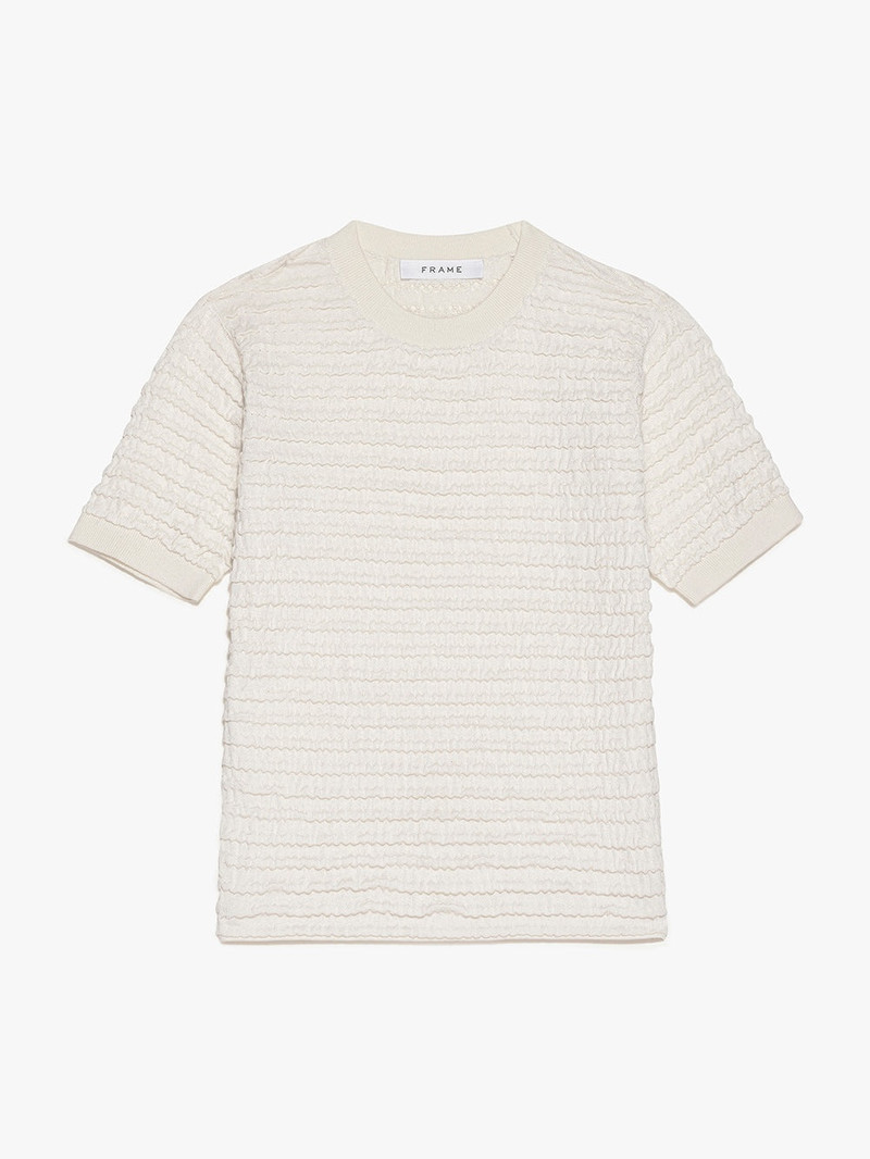 Smocked Short Sleeve Sweater in Blanc 1