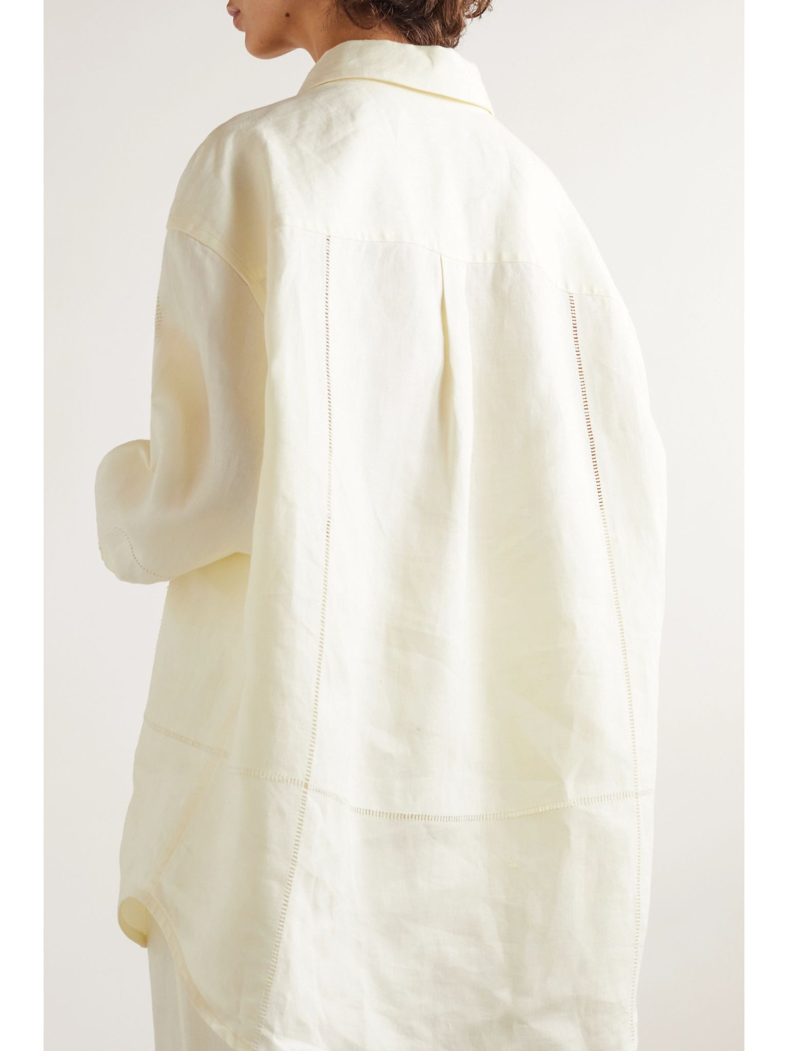 Embroidered linen shirt Ivory - 4