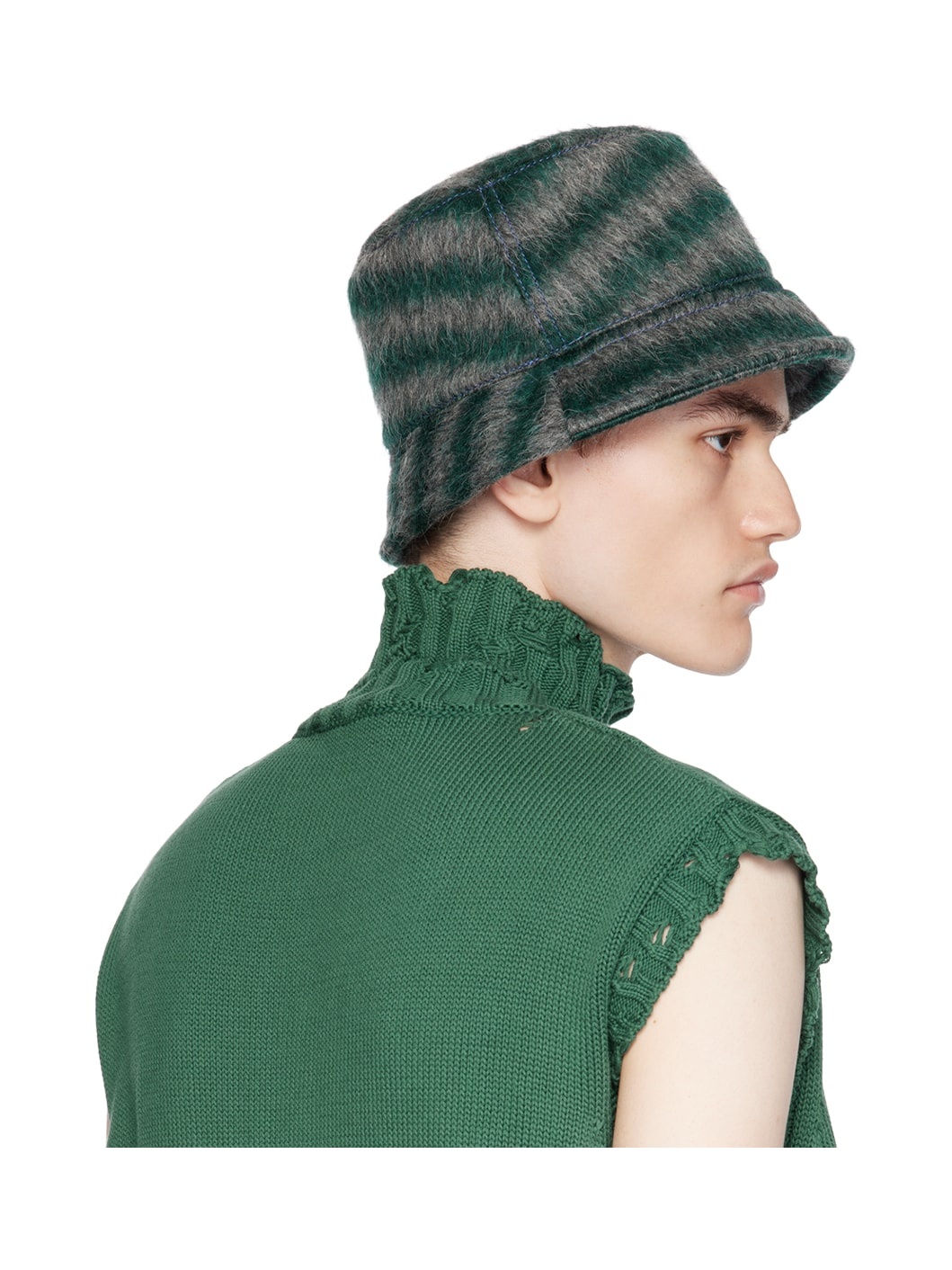 Green & Gray Striped Bucket Hat - 3