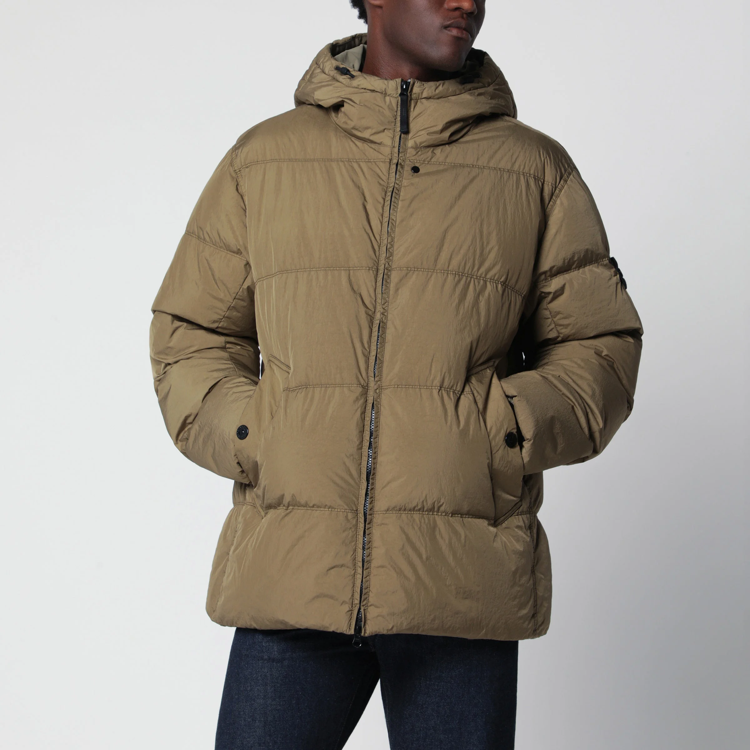 Water-repellent puffer jacket in military green nylon - 1