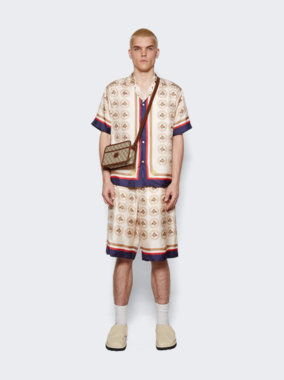 GUCCI Silk Twill Equestrian Print Shorts Ivory and Gold outlook