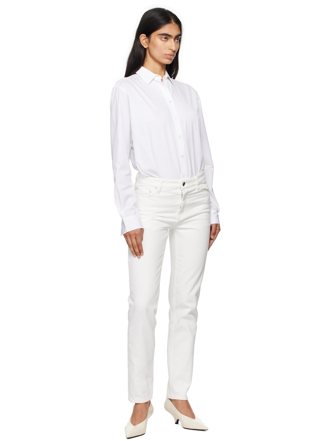 White Low Taper Jeans - 4