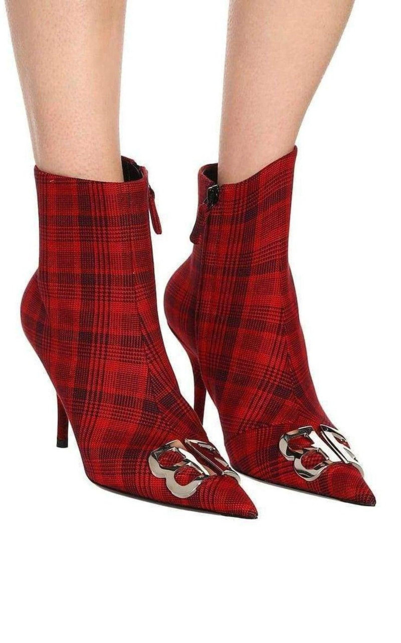 BALENCIAGA Logo Plaid Canvas Ankle Boots outlook