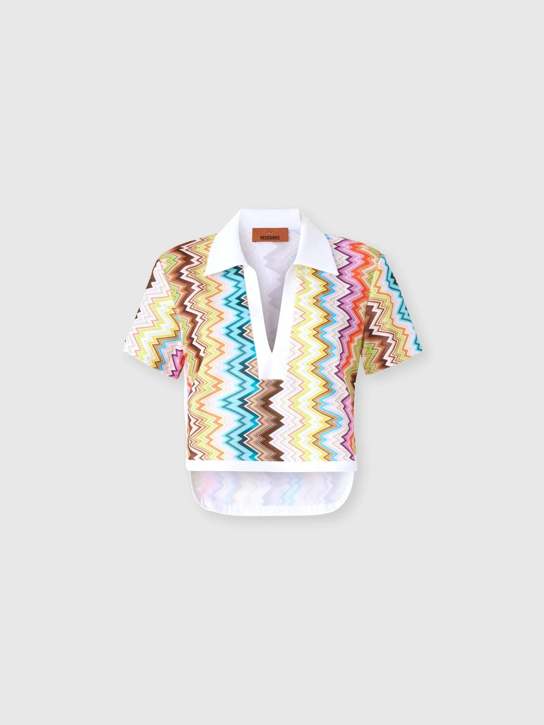 Cropped polo in printed zig zag terry - 1