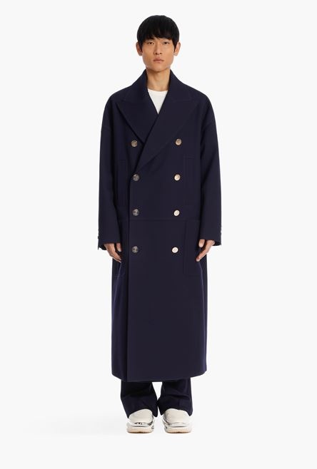 Navy blue double-breasted wool coat - 4