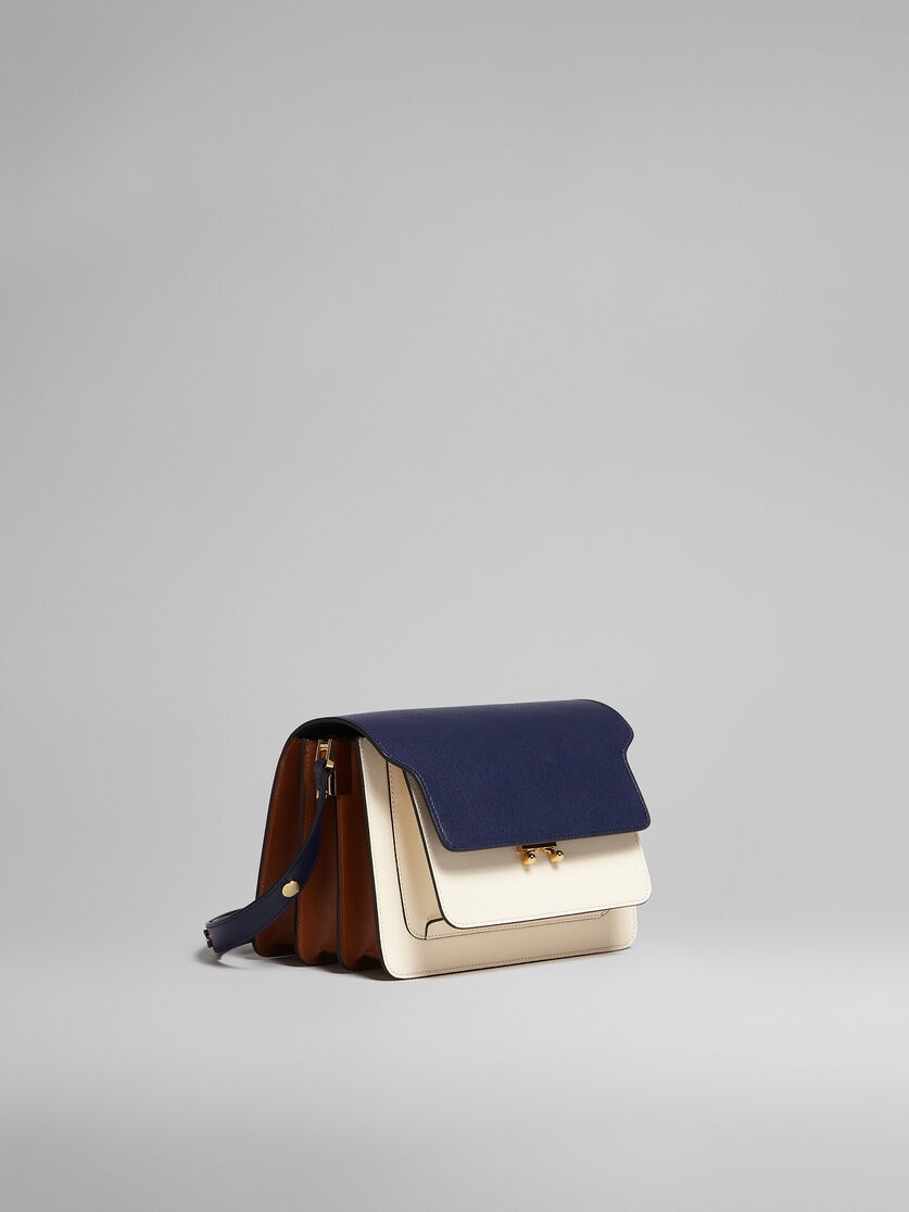 TRUNK MEDIUM BAG IN BLUE WHITE AND BROWN SAFFIANO LEATHER - 6