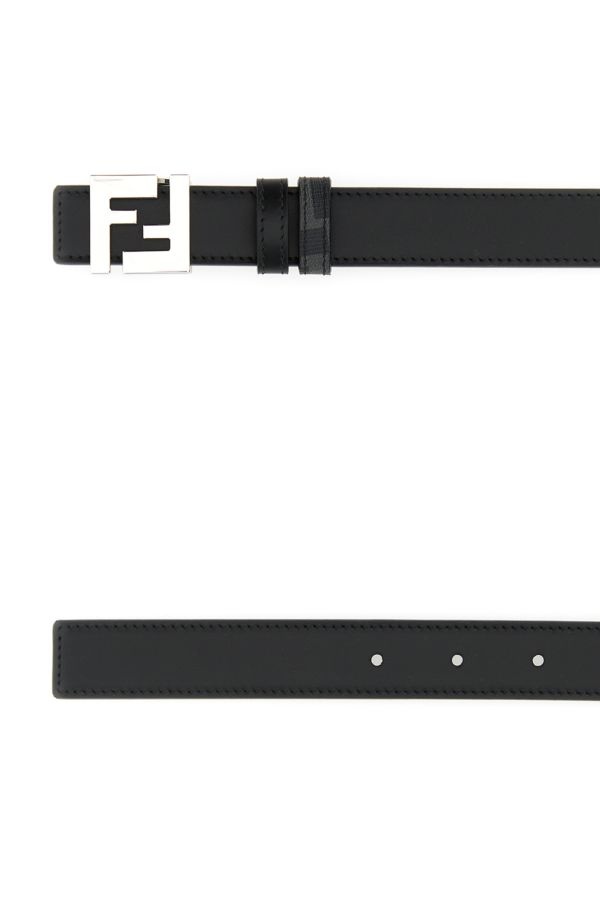 FENDI Fendi Man Black Leather Ff Squared Reversible Belt