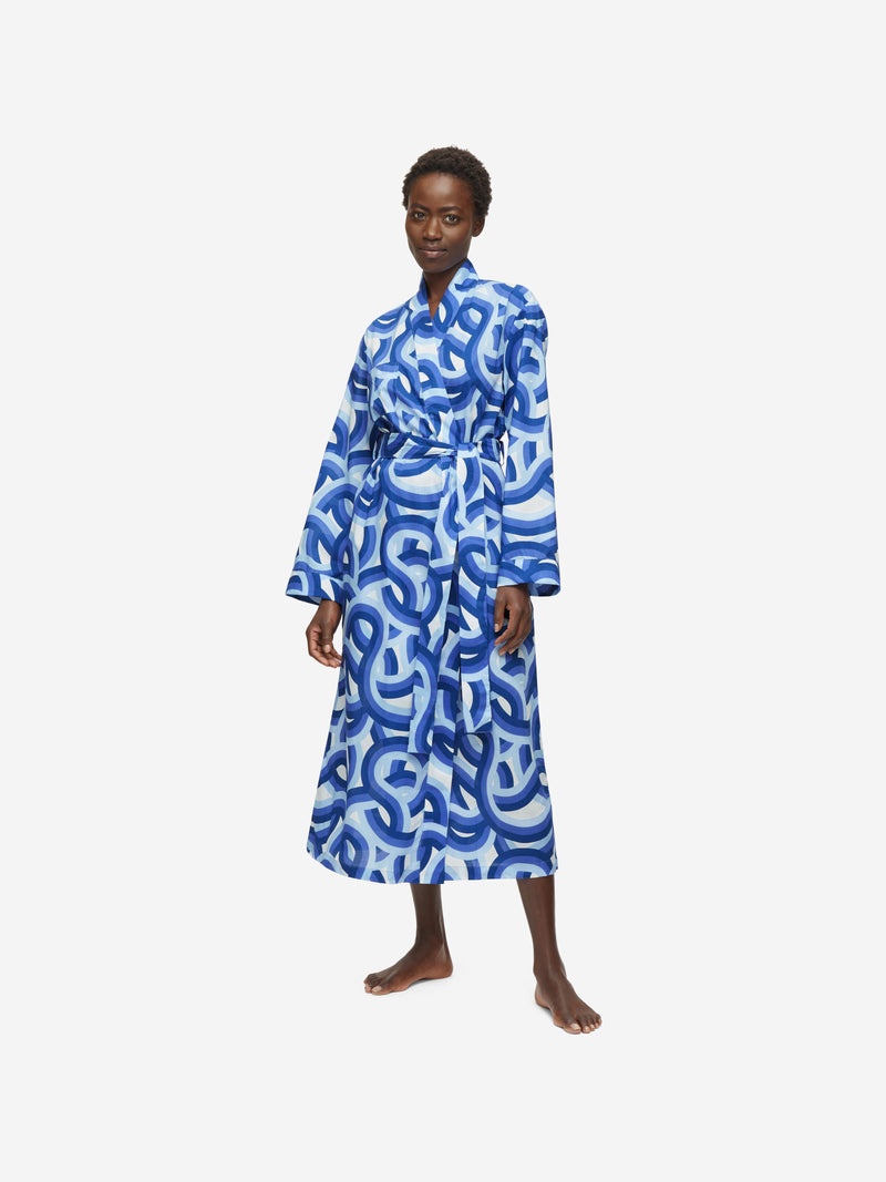 Women's Long Dressing Gown Ledbury 51 Cotton Batiste Blue - 3