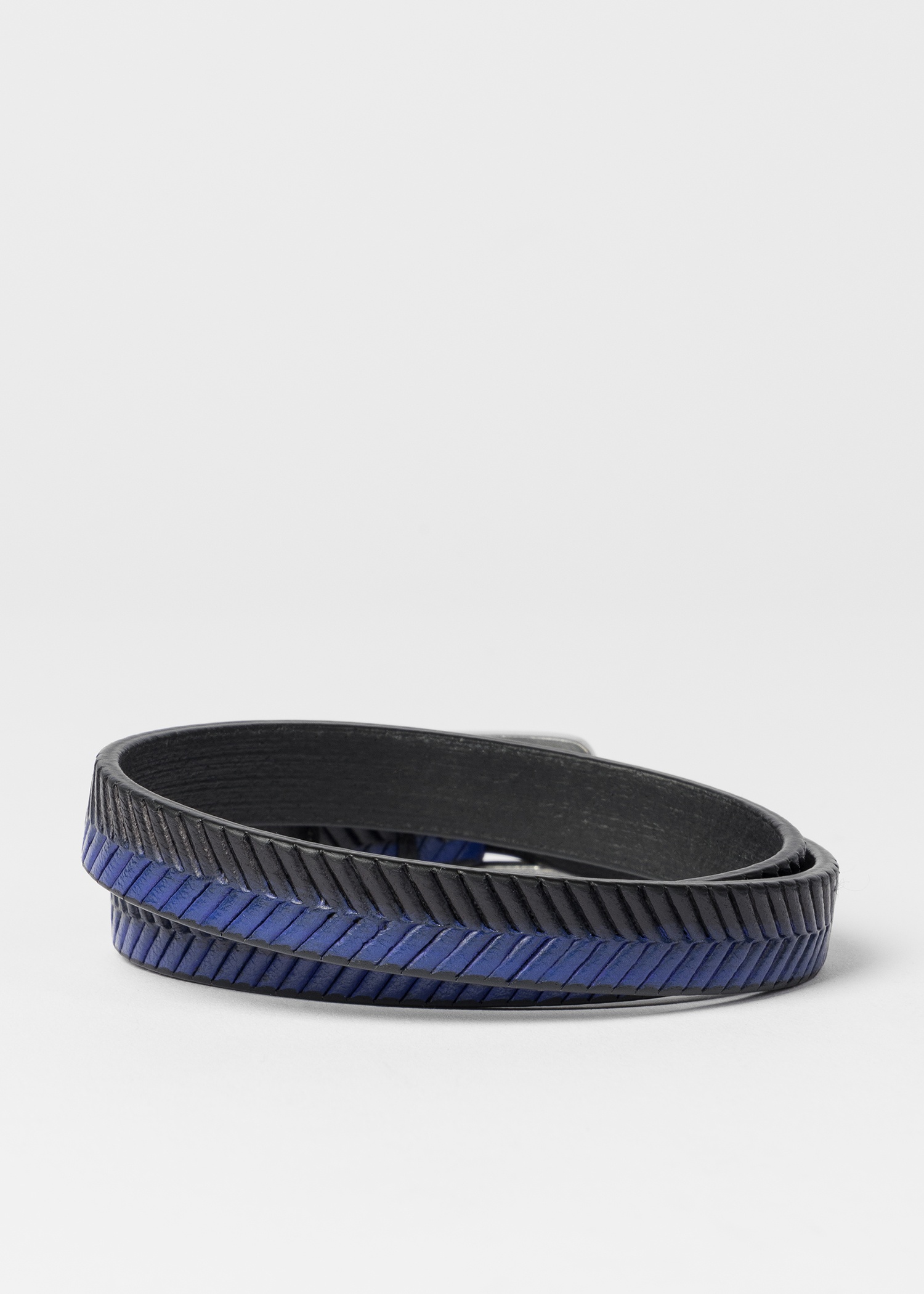 Black And Indigo Herringbone Leather Bracelet - 2