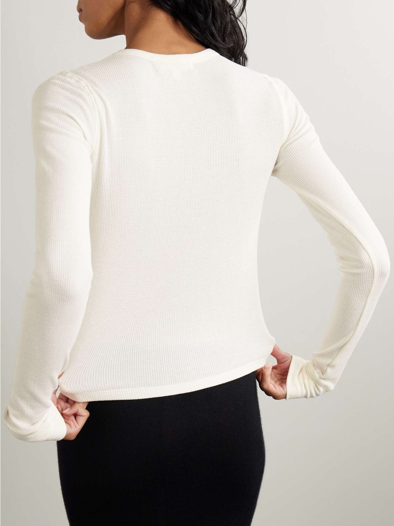 Waffle-knit stretch cotton and modal-blend T-shirt Ivory - 3