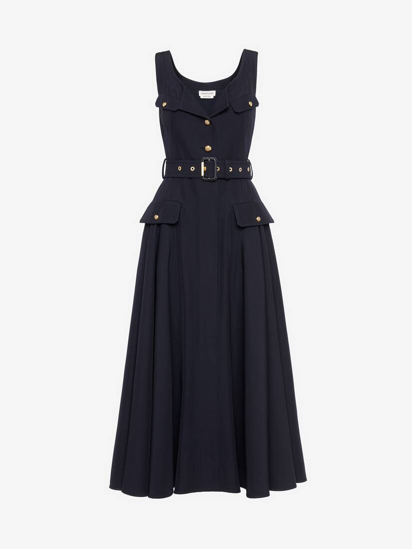 Women's Military Flared Dress in Navy - 1