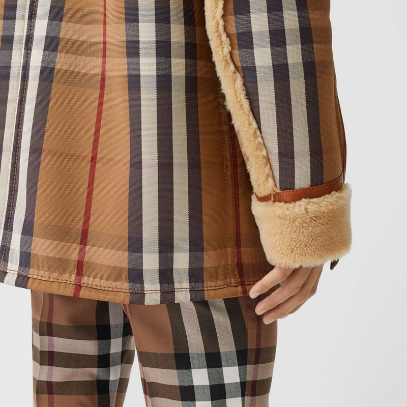 Shearling and House Check Technical Cotton Coat 5