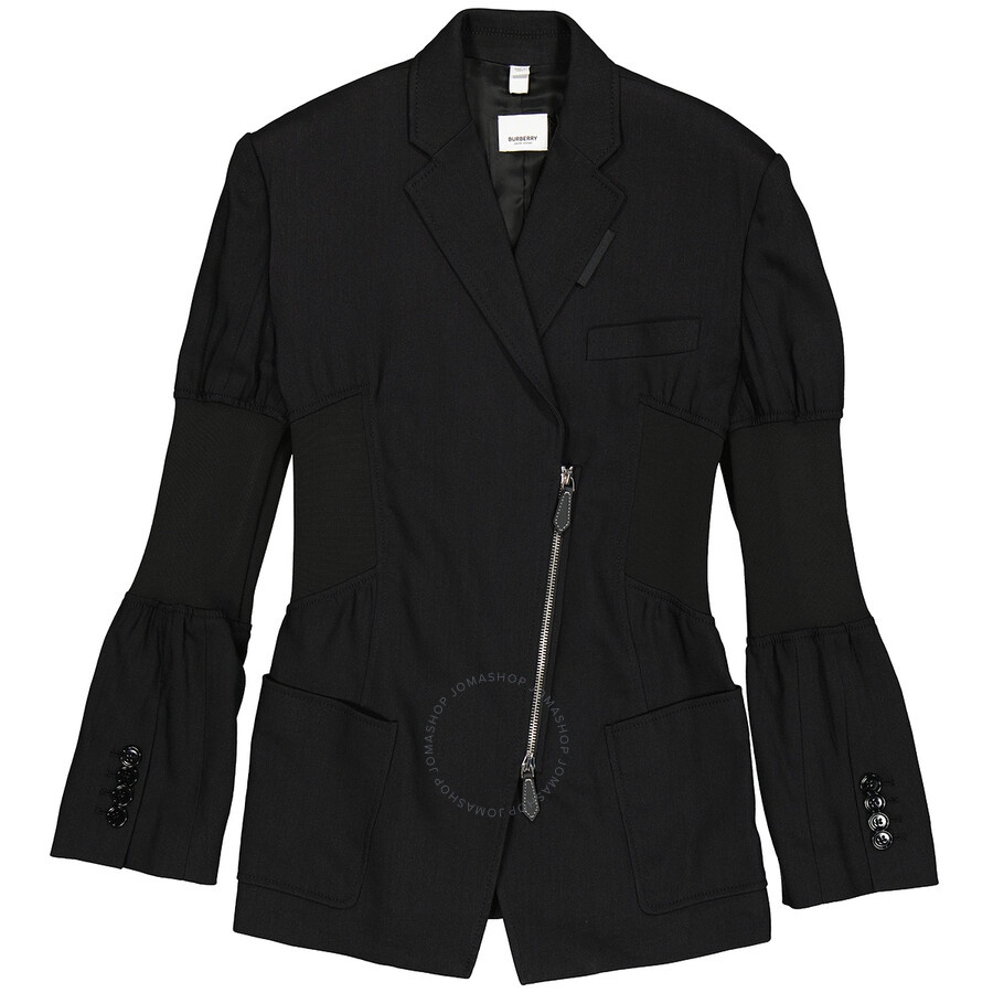Burberry Ladies Black Technical Twill Reconstructed Blazer - 1