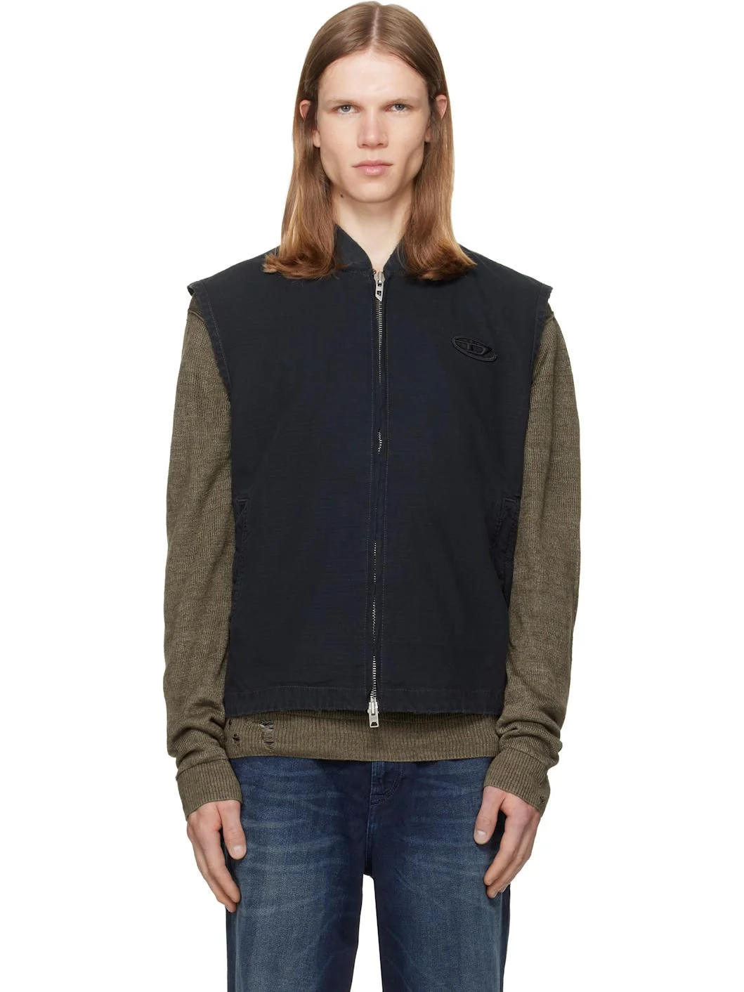 Black Cotton Ripstop Oval D Patch Vest - 1