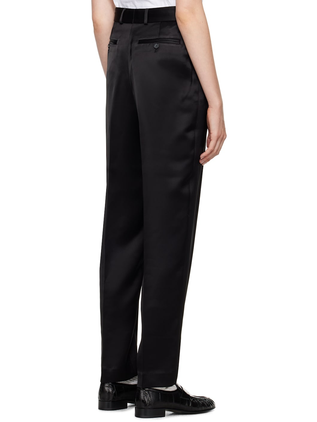 Black Low-Waist Satin Trousers - 3