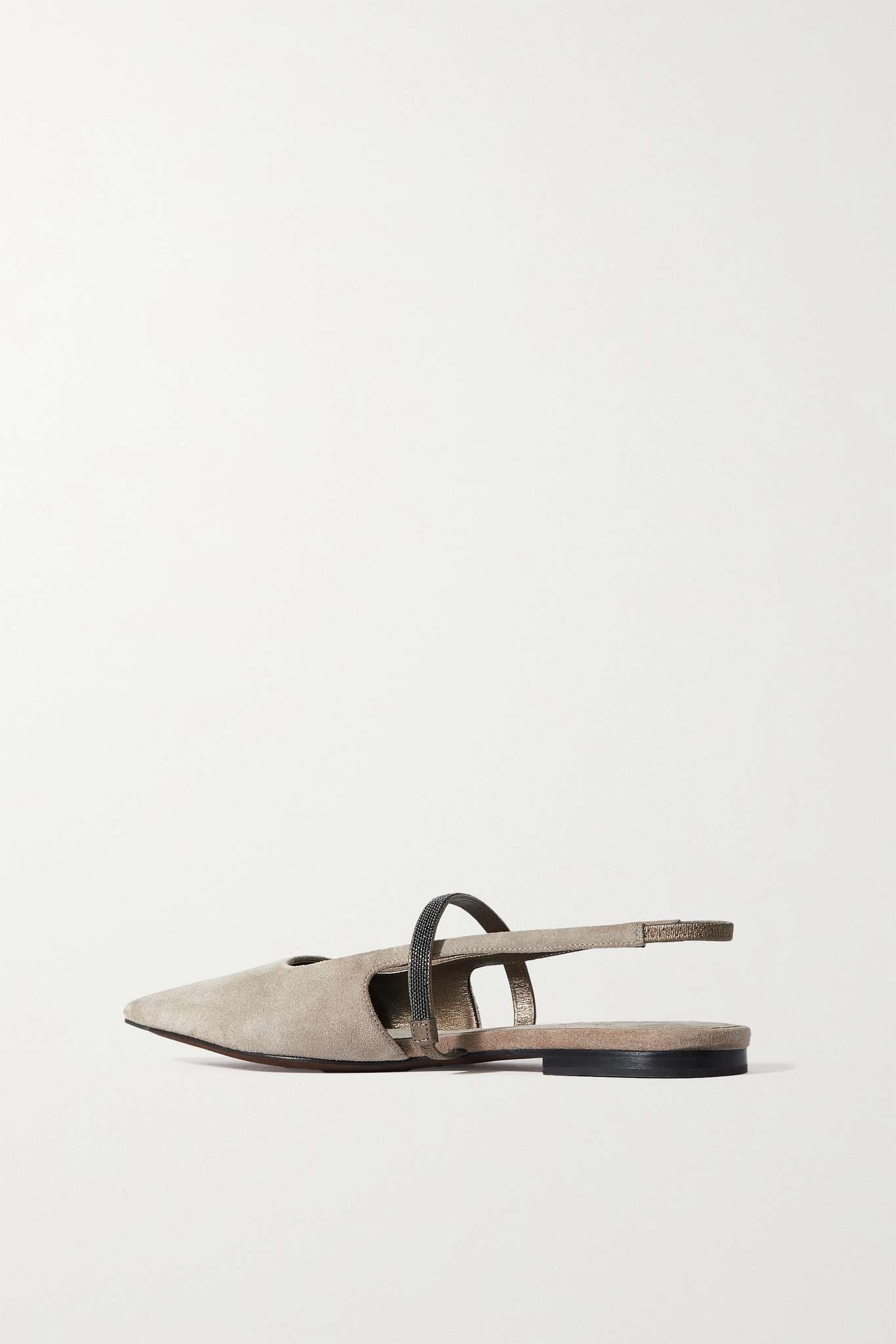 Bead-embellished suede slingback point-toe flats - 3