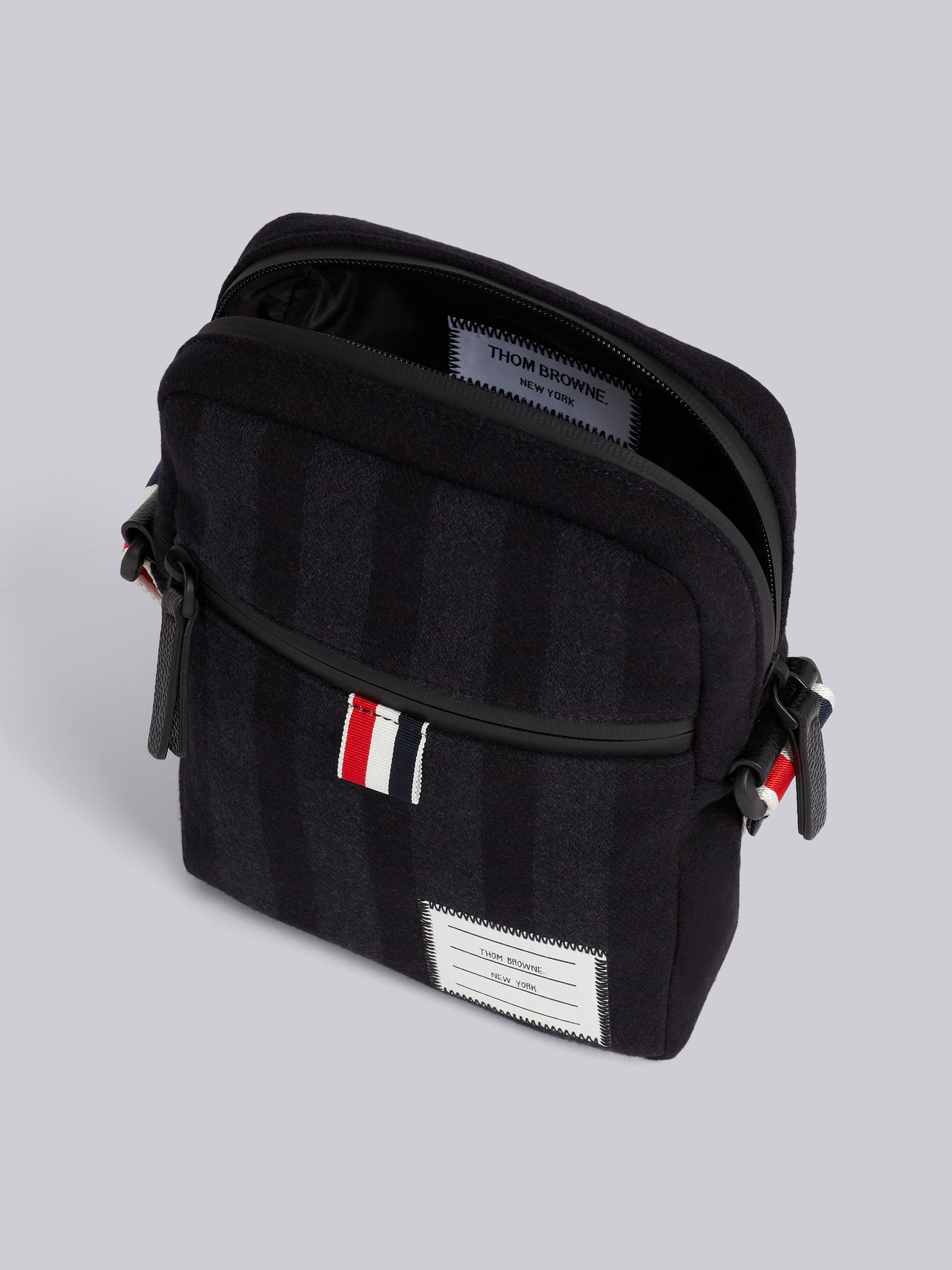 Black Double Face Melton 4-Bar Stripe Strap Camera Bag - 5